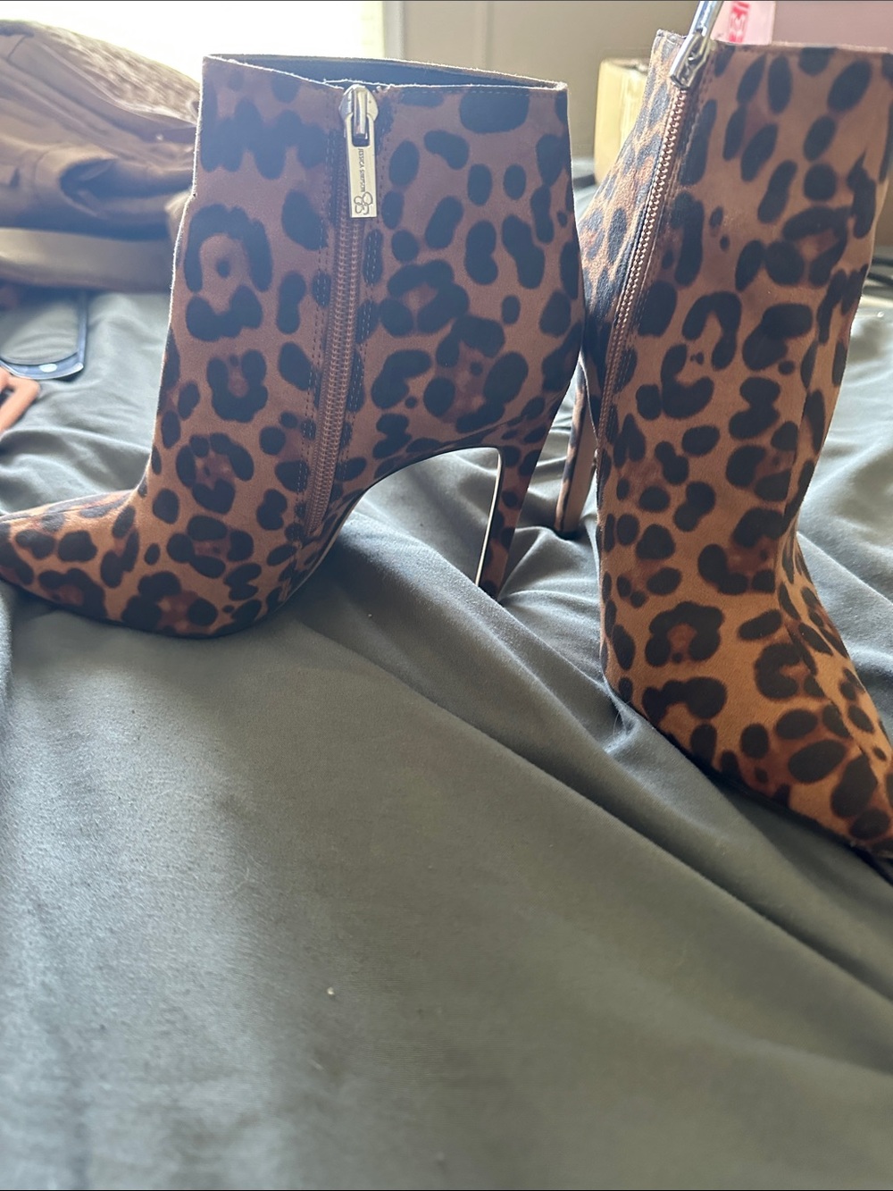 Jessica Simpson Leopard Print Stiletto Ankle Boots - Brown/Black